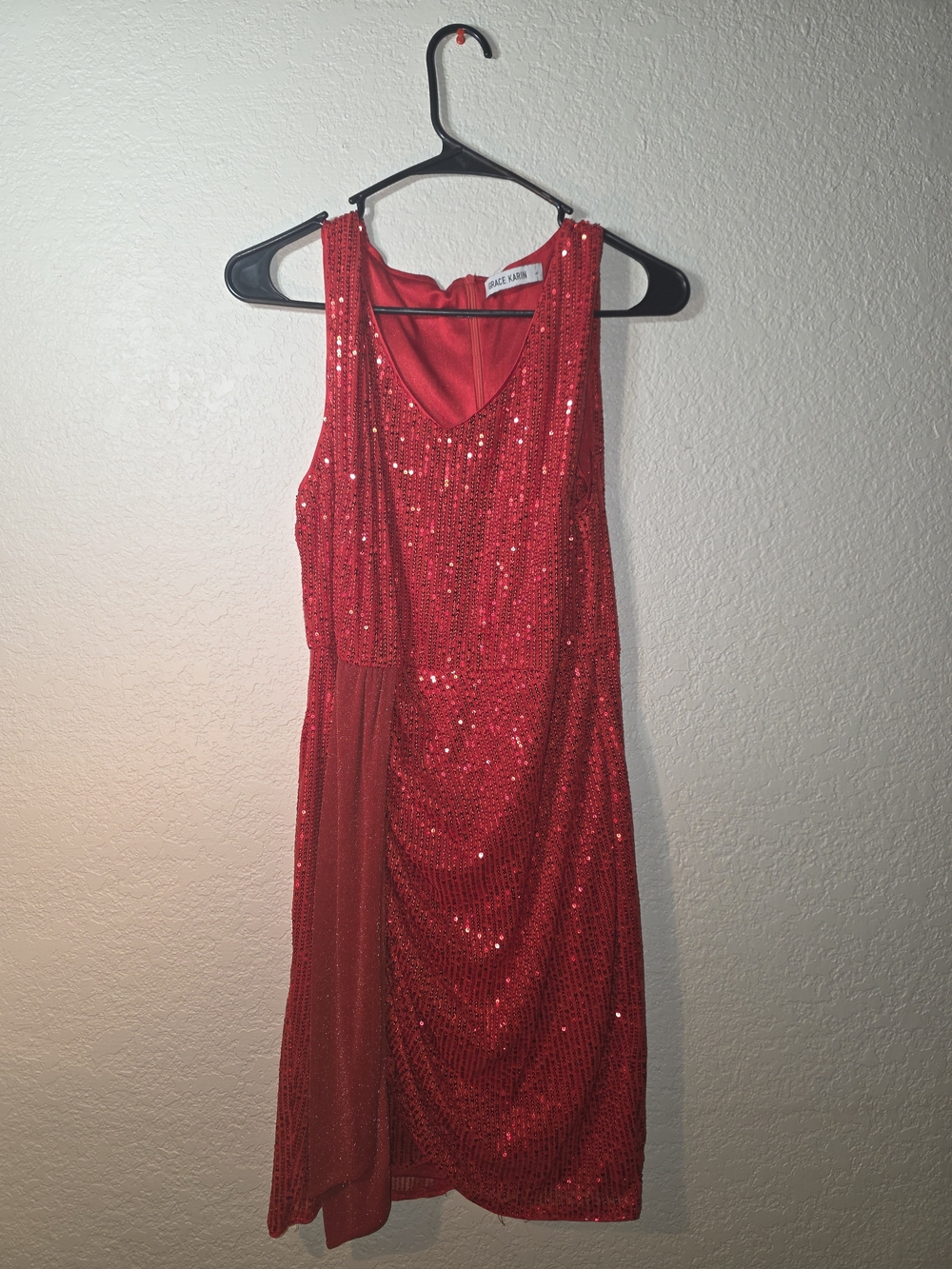 Grace Karin Red Sequin Draped Midi Dress